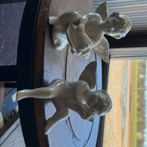 Porcelain Cherub Angel Figurines - Glossy White Pair